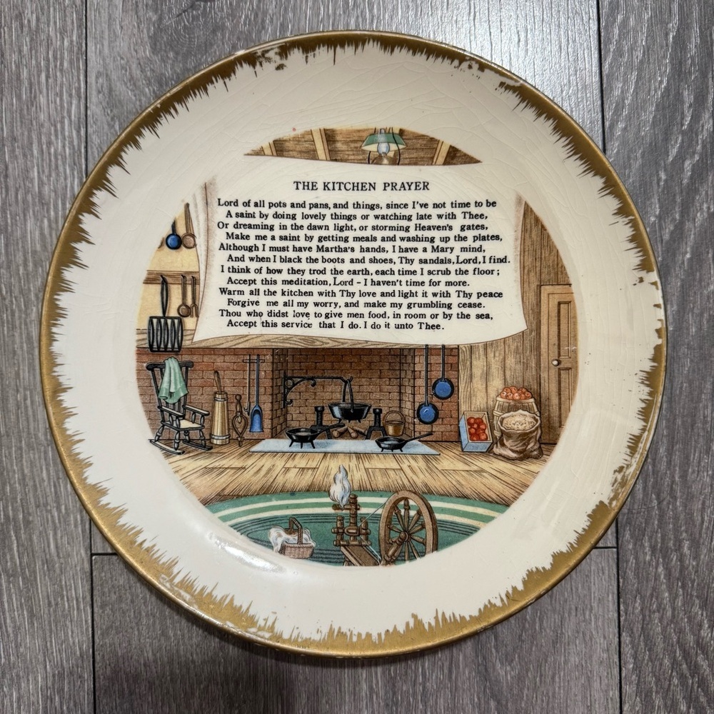 Vintage Enesco The Kitchen Prayer‎ Japan Decorative Porcelain Plate Gold Edged